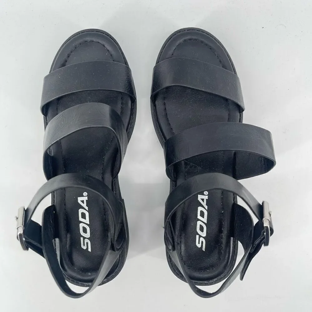 SODA Account Girls Black Platform Sandals Size 3 Y2K Chunky Heel Open Toe Shoes